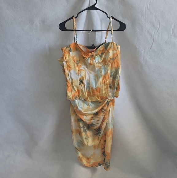 PrettyLittleThing Asymmetrical Orange and Blue Dress - Picture 1 of 9